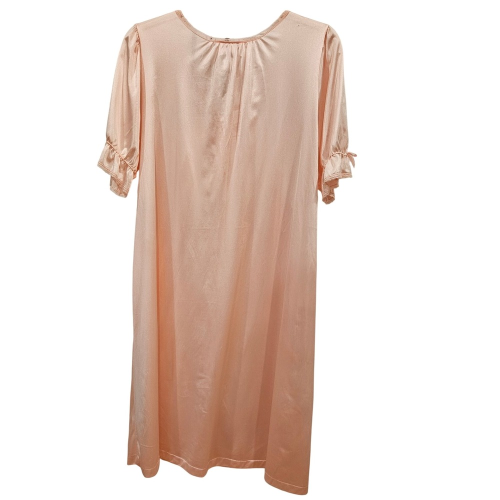 Vintage Samye Robe Lingerie Pink Lace Trim Bow Accent‎ M Medium Nightgown - Picture 3 of 6
